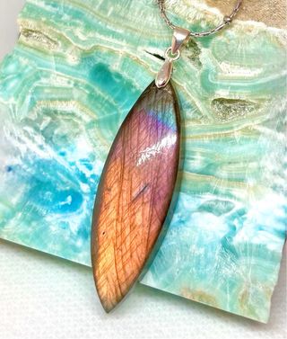 Colgante Labradorita Naranja multicolor plata 925