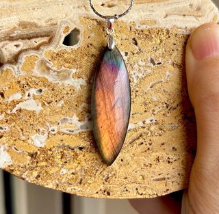 Colgante Labradorita Naranja multicolor plata 925