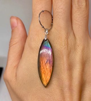 Colgante Labradorita Naranja multicolor plata 925