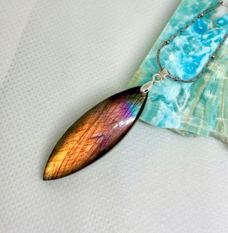 Colgante Labradorita Naranja multicolor plata 925