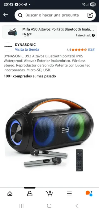 Altavoz Bluetooth DYNASONIC D93 con microfonos