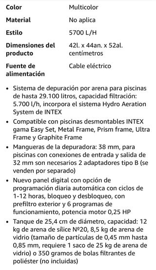 Depuradora Arena Intex + Saco Arena Vidrio