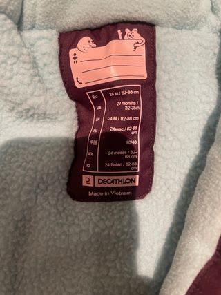 Mono de nieve Wedze morado 2-3 años con manoplas