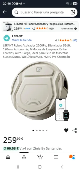 Lefant M210 pro Robot Aspirador y Fregasuelos