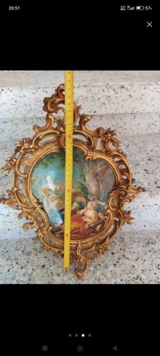 Cuadro Bronce Marco Dorado Ovalado