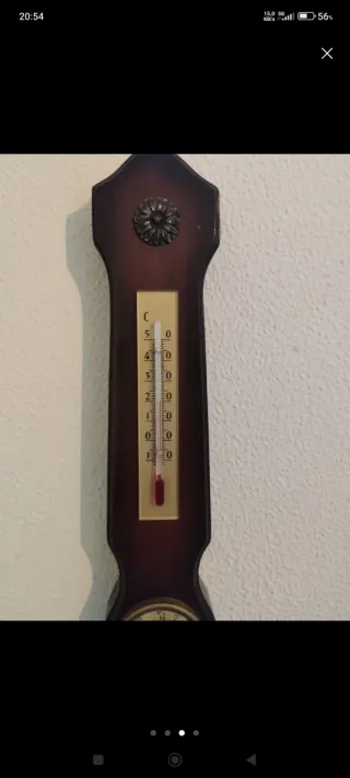 Antiguo Termómetro y Barómetro de Madera