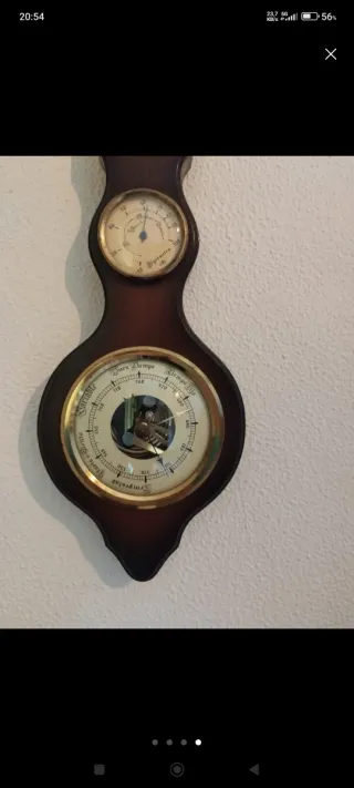 Antiguo Termómetro y Barómetro de Madera