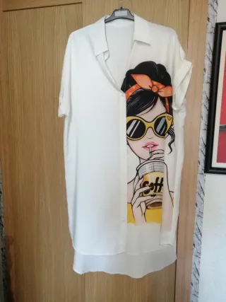 Camisa Larga Estampada Mujer