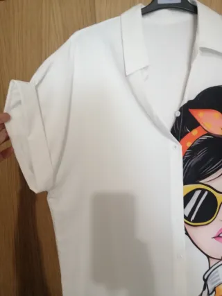 Camisa Larga Estampada Mujer