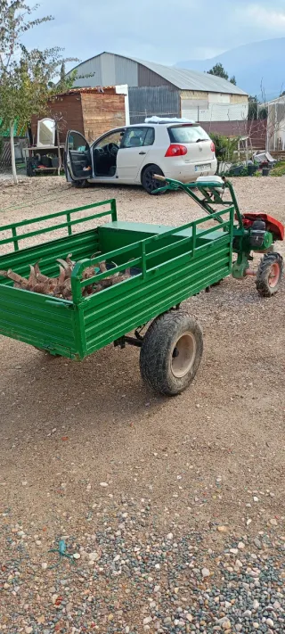 Motocultor con remolque verde