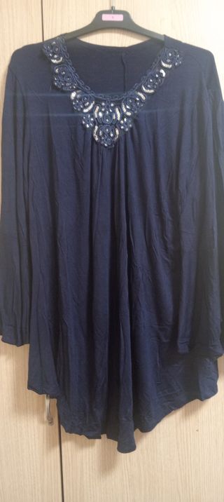 Camiseta azul mujer con pedrería