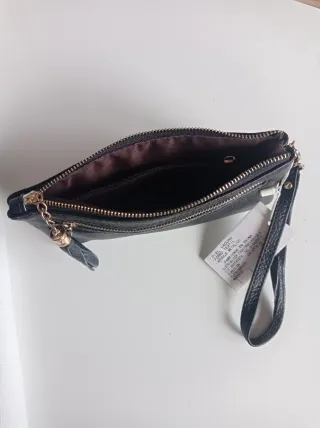 Cartera de piel tipo monedero negra