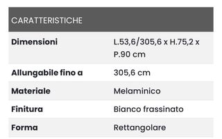 Tavolo consolle allungabile 54-306x90 cm bianco