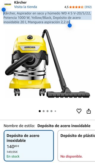 Aspirador Kärcher WD 4 S Húmedo/Seco