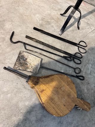 Set Utensilios Chimenea Metal y Madera