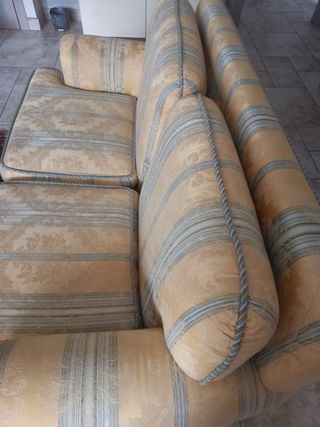 Divano 2 posti tessuto beige e blu