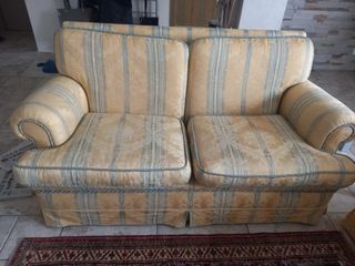 Divano 2 posti tessuto beige e blu