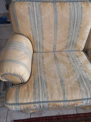 Divano 2 posti tessuto beige e blu