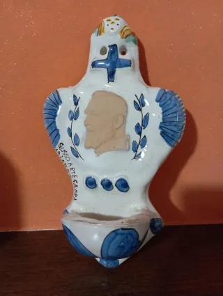 Acquasantiera maiolica Padre Pio Artigianale