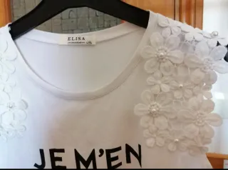 T-shirt Elisa bianca con fiori perla L