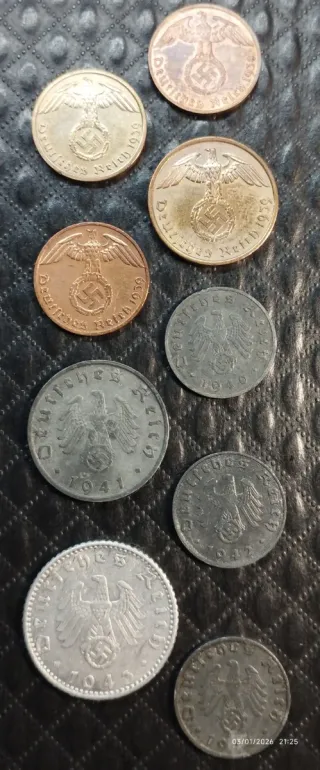 9 Monete antiche del Terzo Reich tedesco, 2GM