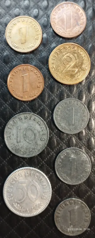 9 Monete antiche del Terzo Reich tedesco, 2GM