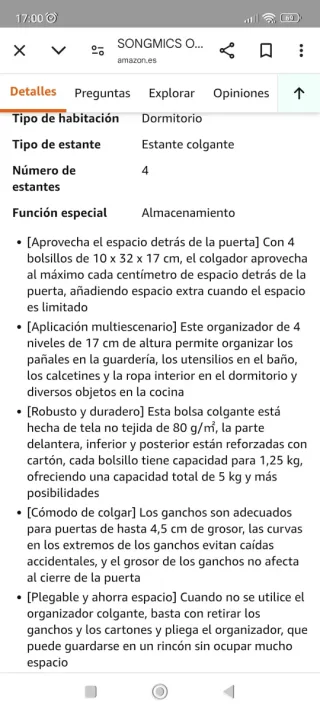 Organizador de tela para colgar en puertas