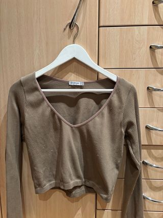 Top Stradivarius Manga Larga Marrón Talla L