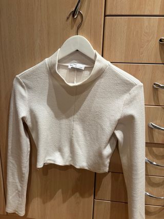 Top Bershka Blanco Manga Larga