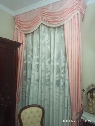 Cortinas dobles rosa y blanco