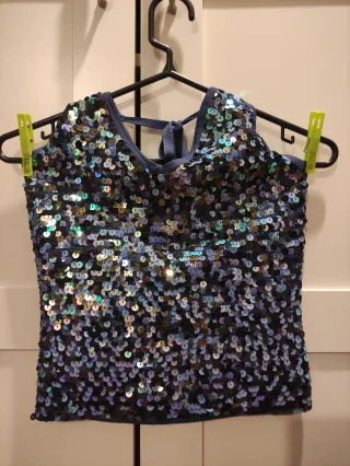 Top lentejuelas azul halter