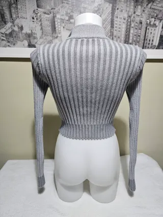 Chaqueta Bershka gris canalé cremallera