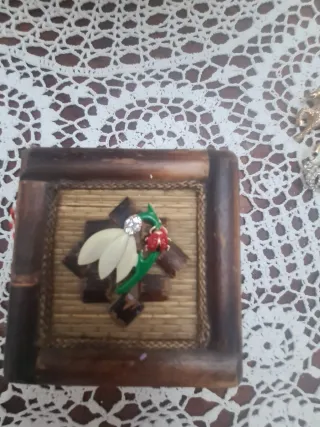 Broches y pendientes dorados y rojos