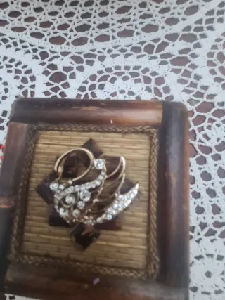 Broches y pendientes dorados y rojos