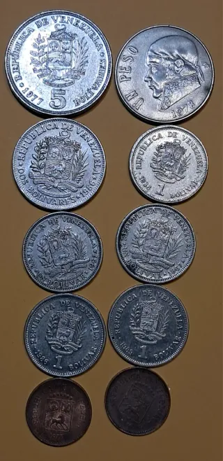 1 Peso Mexicano y 9 Monedas Venezuela