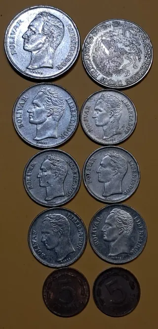 1 Peso Mexicano y 9 Monedas Venezuela