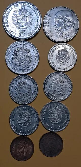 1 Peso Mexicano y 9 Monedas Venezuela