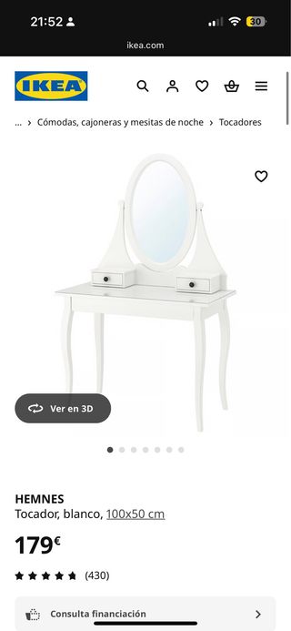 Tocador blanco IKEA HEMNES 100x50 cm
