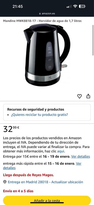 Hervidor de agua Mandine negro