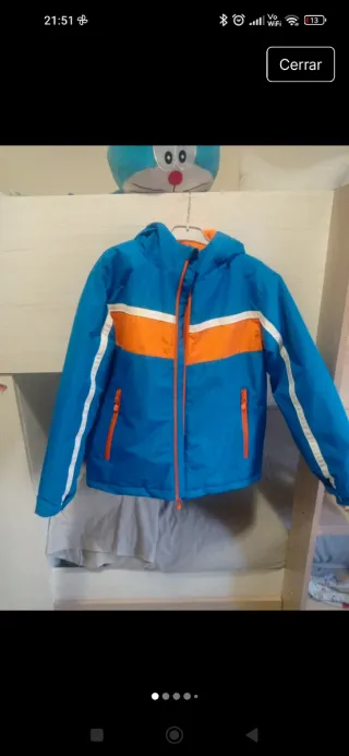 Chaqueta de esquí infantil azul y naranja