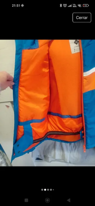 Chaqueta de esquí infantil azul y naranja
