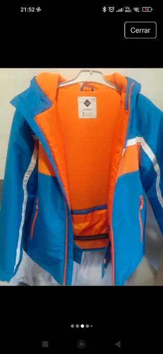 Chaqueta de esquí infantil azul y naranja