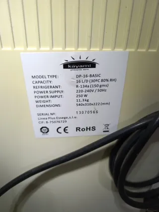 Deshumidificador Cayami DP 16 BASIC