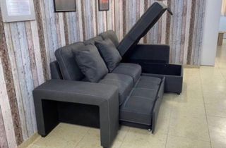 Sofá cama chaise longue con arcón + Puff + Cojines