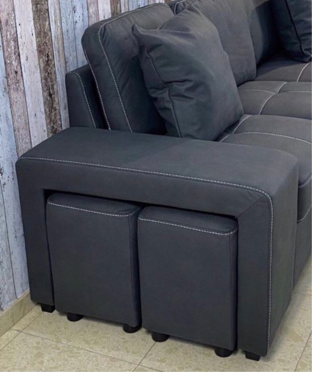 Sofá cama chaise longue con arcón + Puff + Cojines