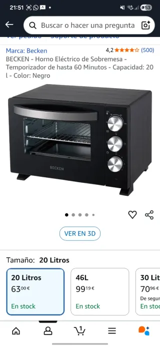 Horno Eléctrico Becken 20L