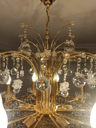 Lámpara de techo dorada de cristal