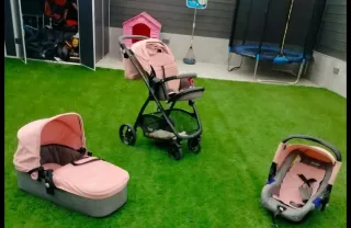 Carro de bebé rosa 3 pieza