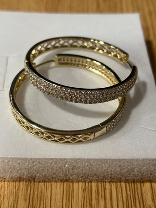 Pendientes argolla laminado 14k con circonitas