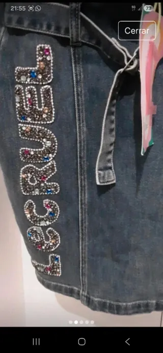 Falda LeCruel Denim con Brillantes vaquera con tir